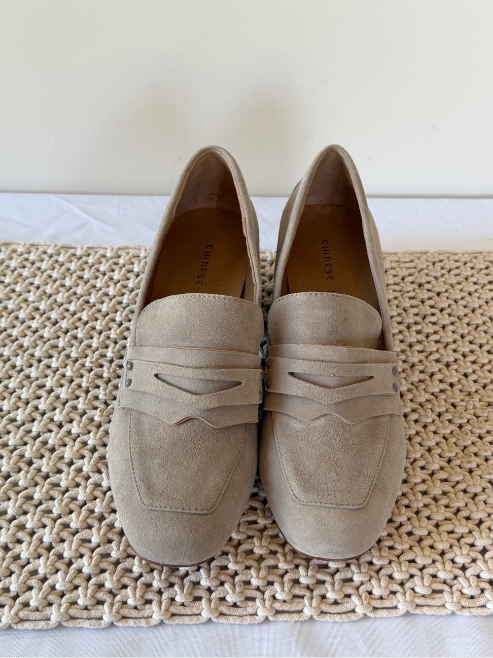 Chinese Laundry Taupe Suede Penny Loafers